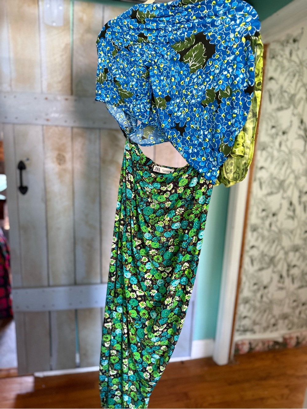 Zara Green and Blue Floral Maxi Dress